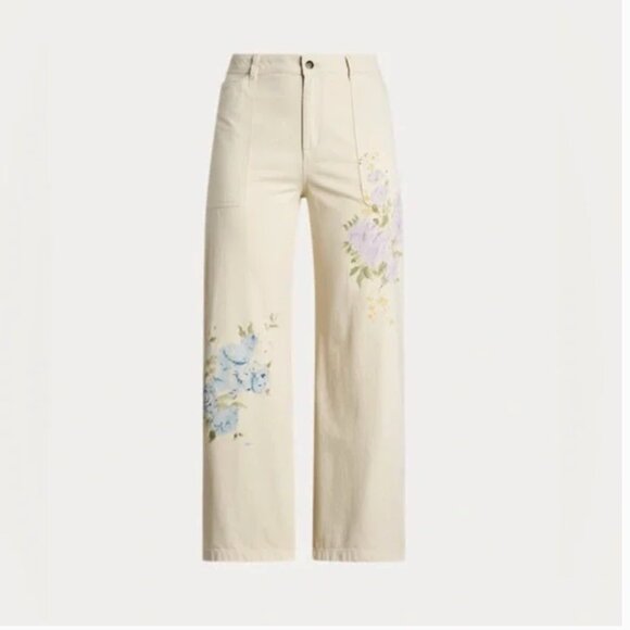 NWT Ralph Lauren Floral High Rise Wide Leg Jeans Painted Floral 16W - Picture 3 of 8